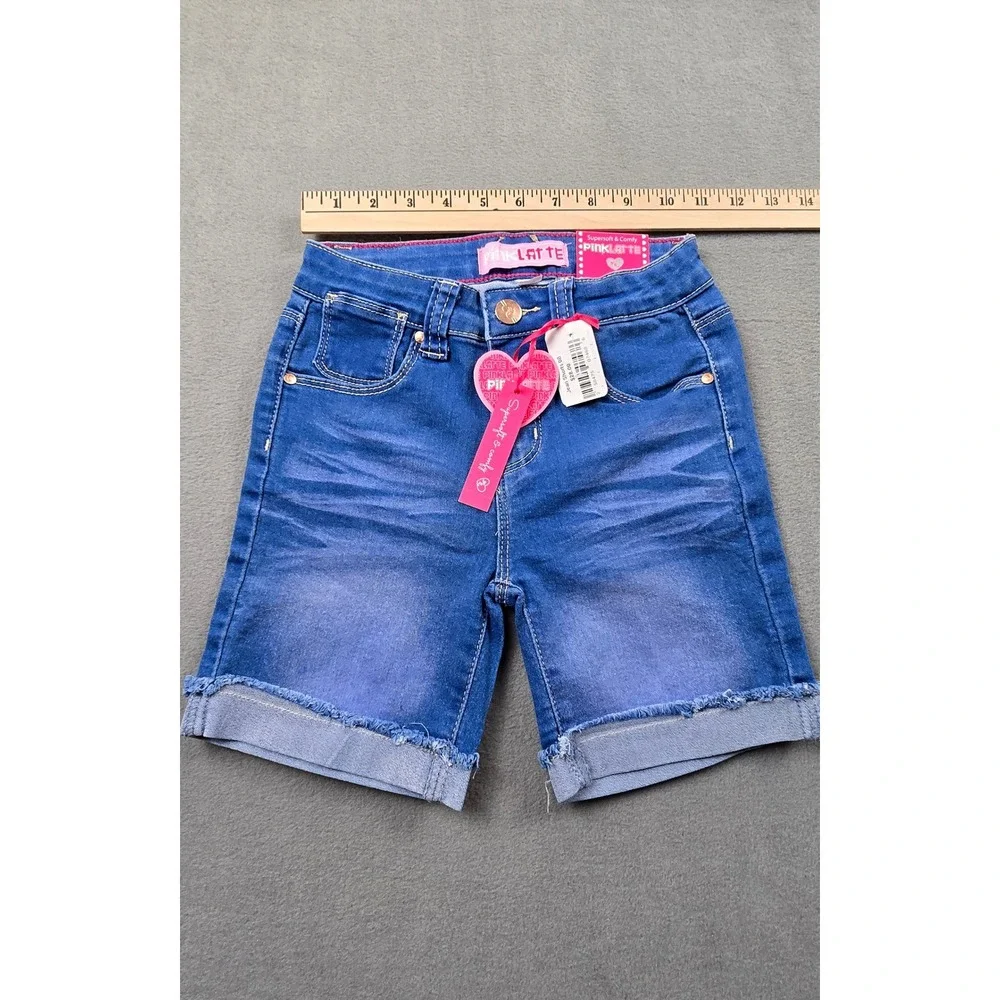 Pink Latte Girls Blue Denim Shorts Size 8 Medium‎ Wash Raw Hem GDS-20-89019B NWT